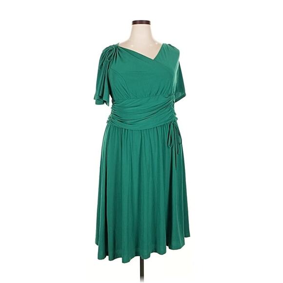 Kiyonna Dress Green Jemma Ruched Tie Style 2X Feminine Christmas Flutter Sleeve - Picture 5 of 9